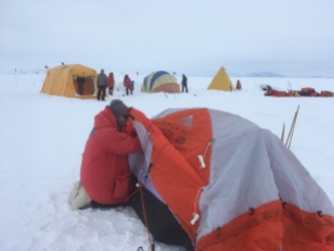 Josh setting up his mountain tent. (Credit: Dan)